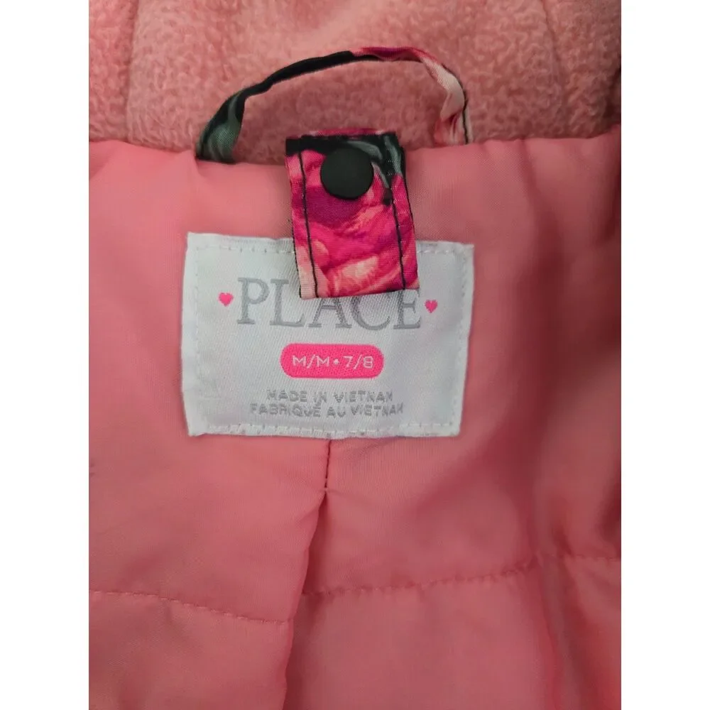 Children Place Girls Coat Floral Kids Black 7/8 Hooded Winter Snow Warm